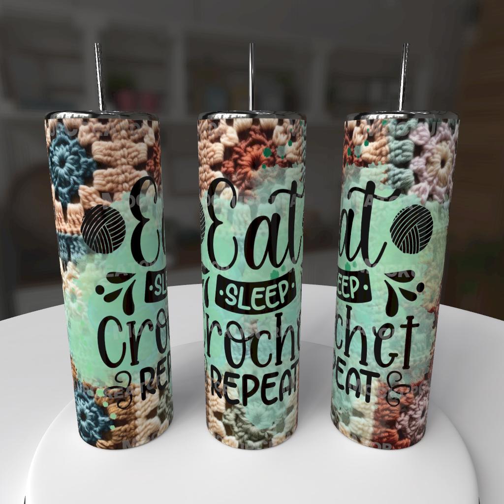 🧶 Eat. Sleep. Crochet. Repeat. – 20oz Tumbler 💚✨