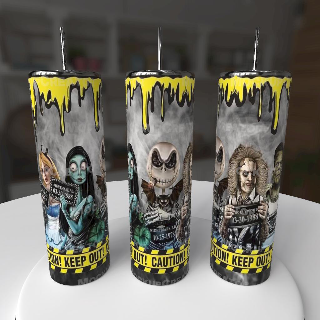 ⚠️ Caution: Horror Lineup – 20oz Mugshot Tumbler ⚠️
