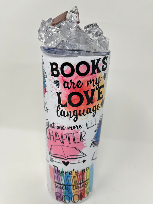 Book Lovers Dreamland 20 oz. Tumbler with 3D ice lid adorned with mini books