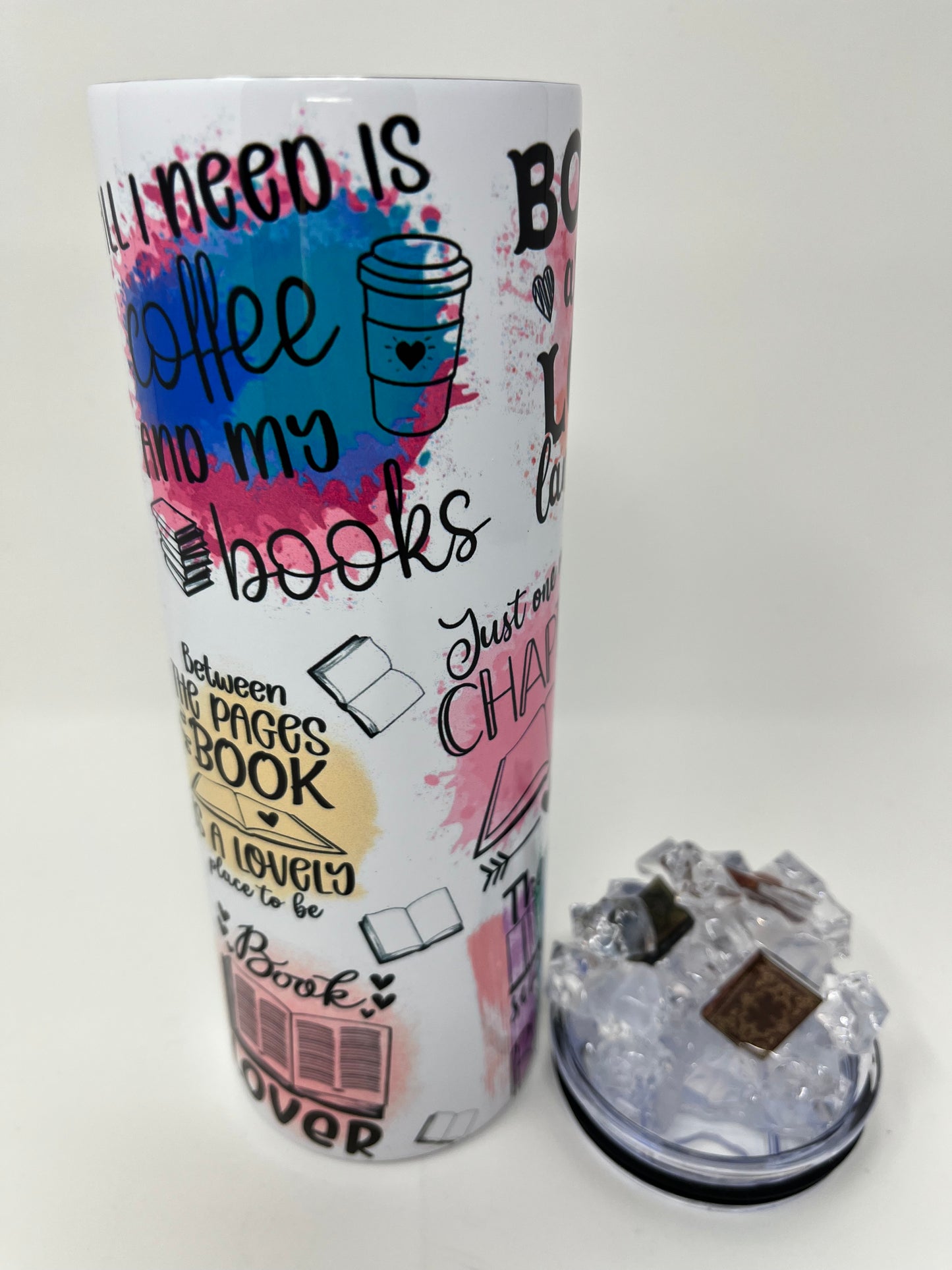 Book Lovers Dreamland 20 oz. Tumbler with 3D ice lid adorned with mini books