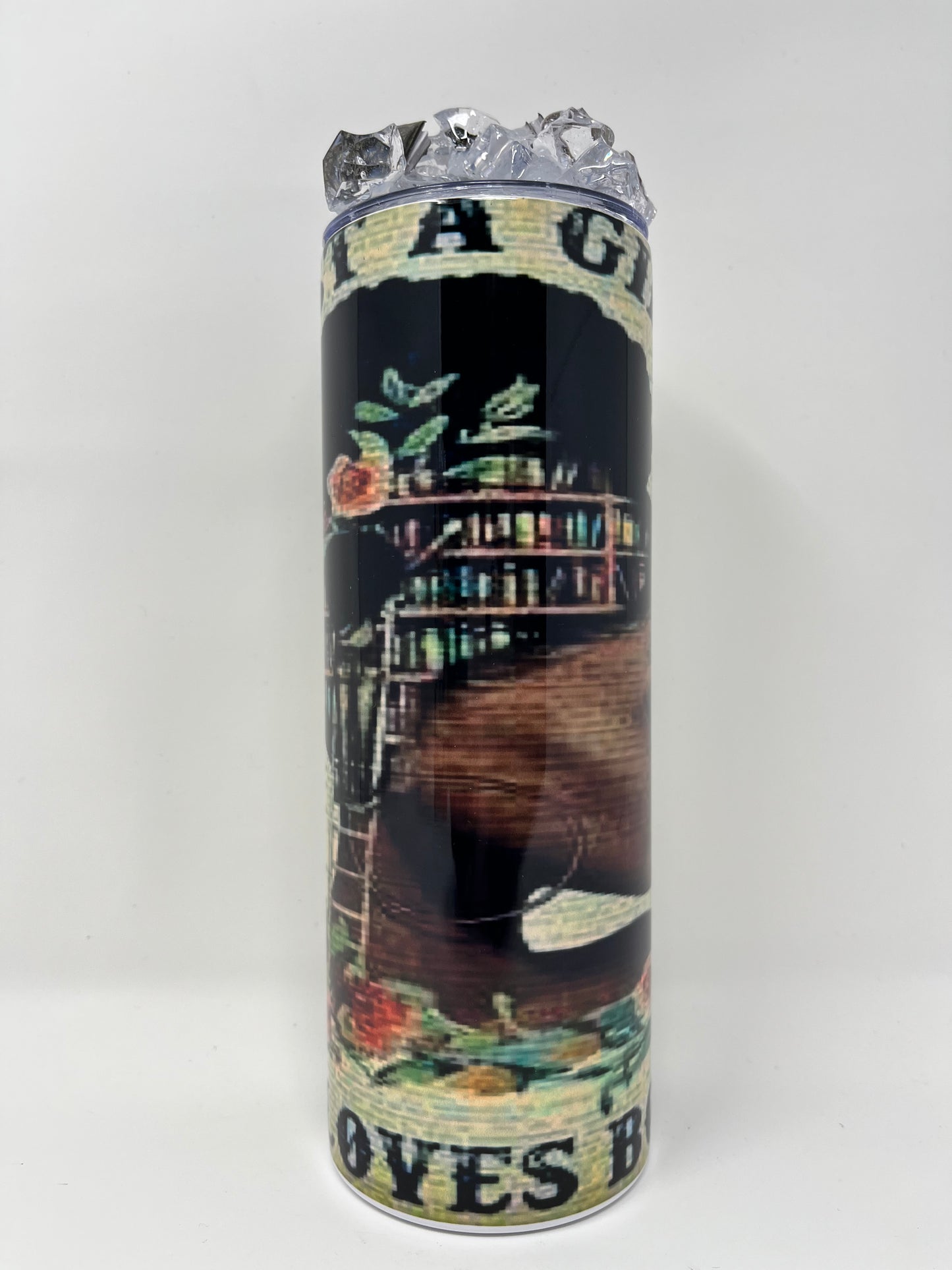 Just A Girl Who Loves Books 20oz. Tumbler with 3D ice tumbler adorned with mini books