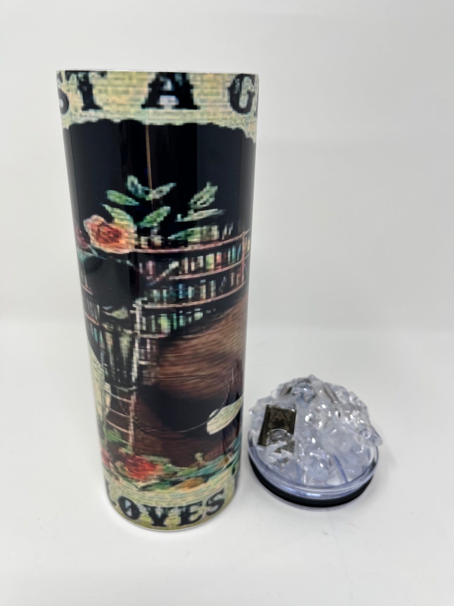 Just A Girl Who Loves Books 20oz. Tumbler with 3D ice tumbler adorned with mini books