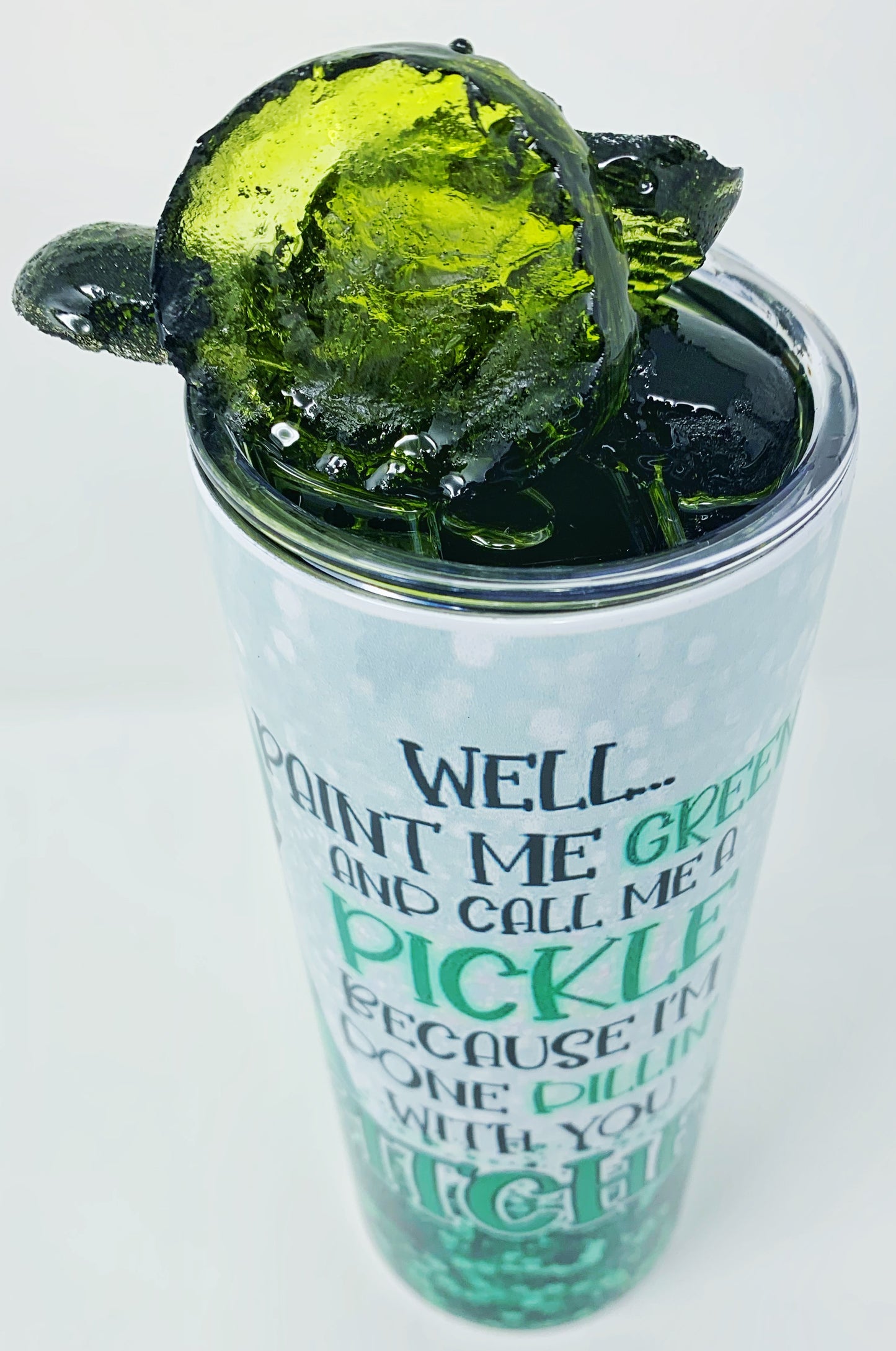 "Well Paint Me  a Pickle and Call Me Green" 20oz. Tumbler with 3D Pickle Lid