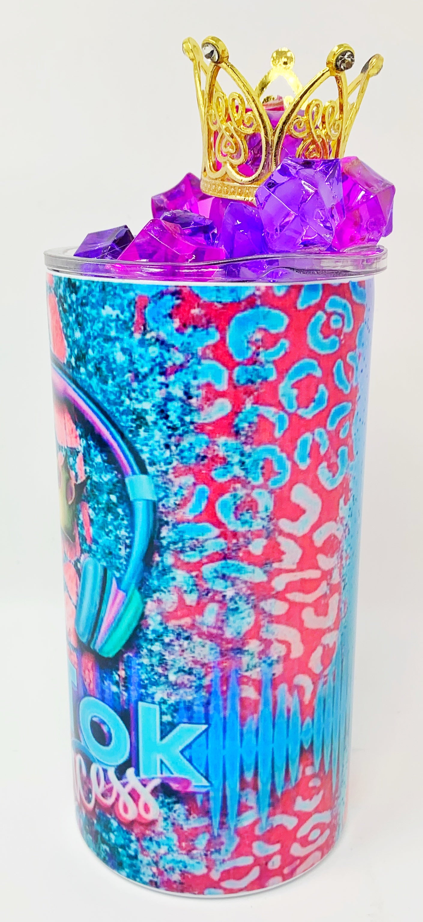 Tik Tok Princess 3D tumbler w/3D crown Ice  Lid- 12oz.