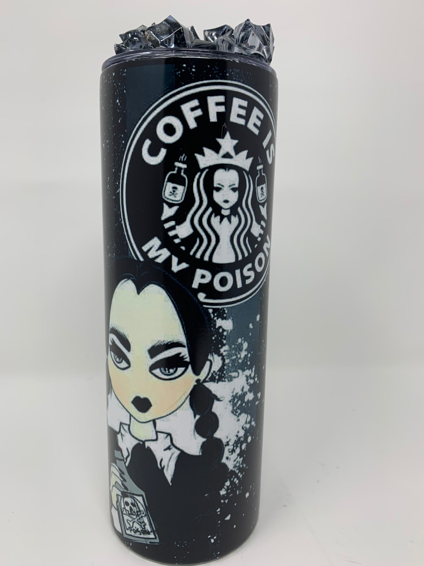 “Wednesday Adams- Coffee is my Poison “ 20oz. Tumbler with 3D Ice Lid (Glow in the Dark)