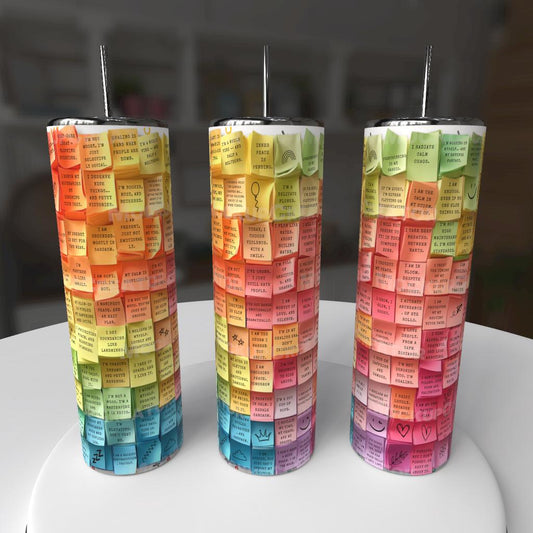 ✨ Affirmation Post-It Rainbow – 20oz Tumbler 🌈💛