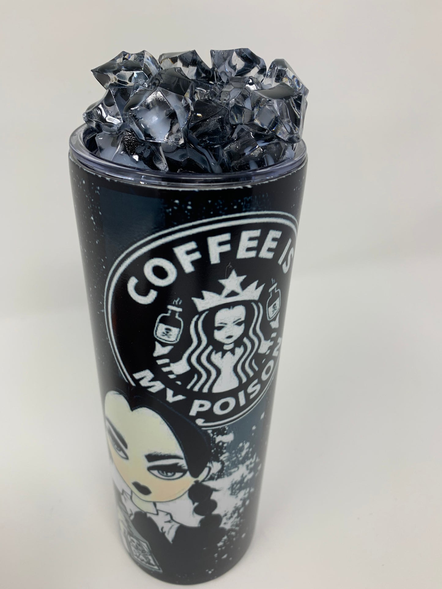 “Wednesday Adams- Coffee is my Poison “ 20oz. Tumbler with 3D Ice Lid (Glow in the Dark)