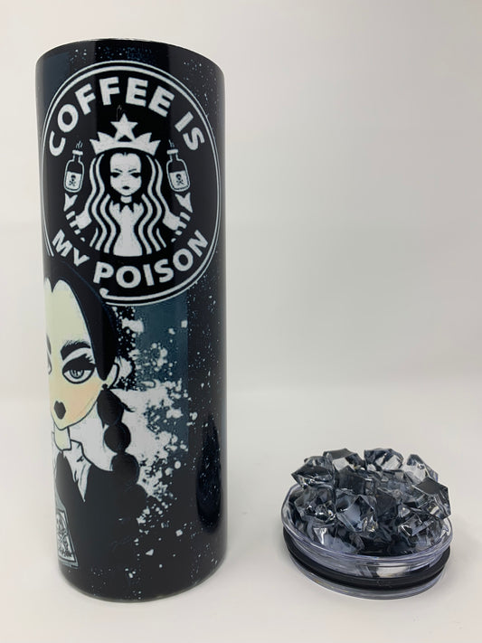 “Wednesday Adams- Coffee is my Poison “ 20oz. Tumbler with 3D Ice Lid (Glow in the Dark)