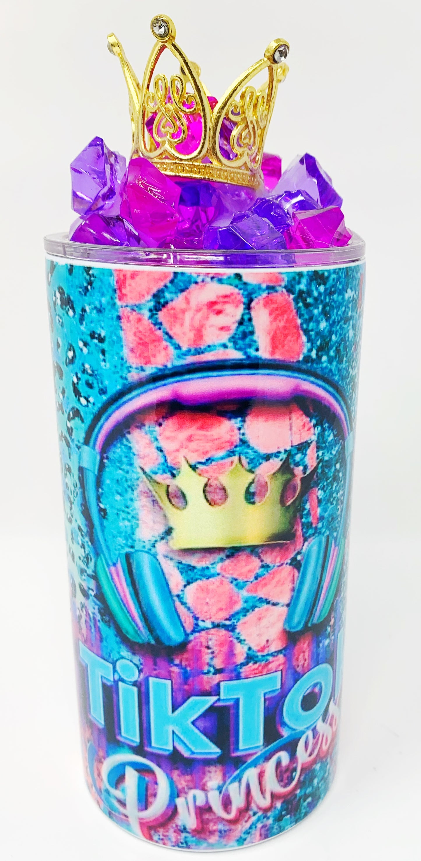 Tik Tok Princess 3D tumbler w/3D crown Ice  Lid- 12oz.