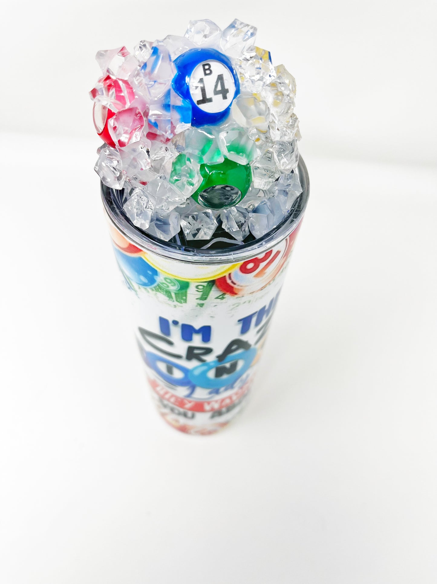 Crazy BINGO  lady 20 oz. Tumbler with 3D ice lid adorned with mini books