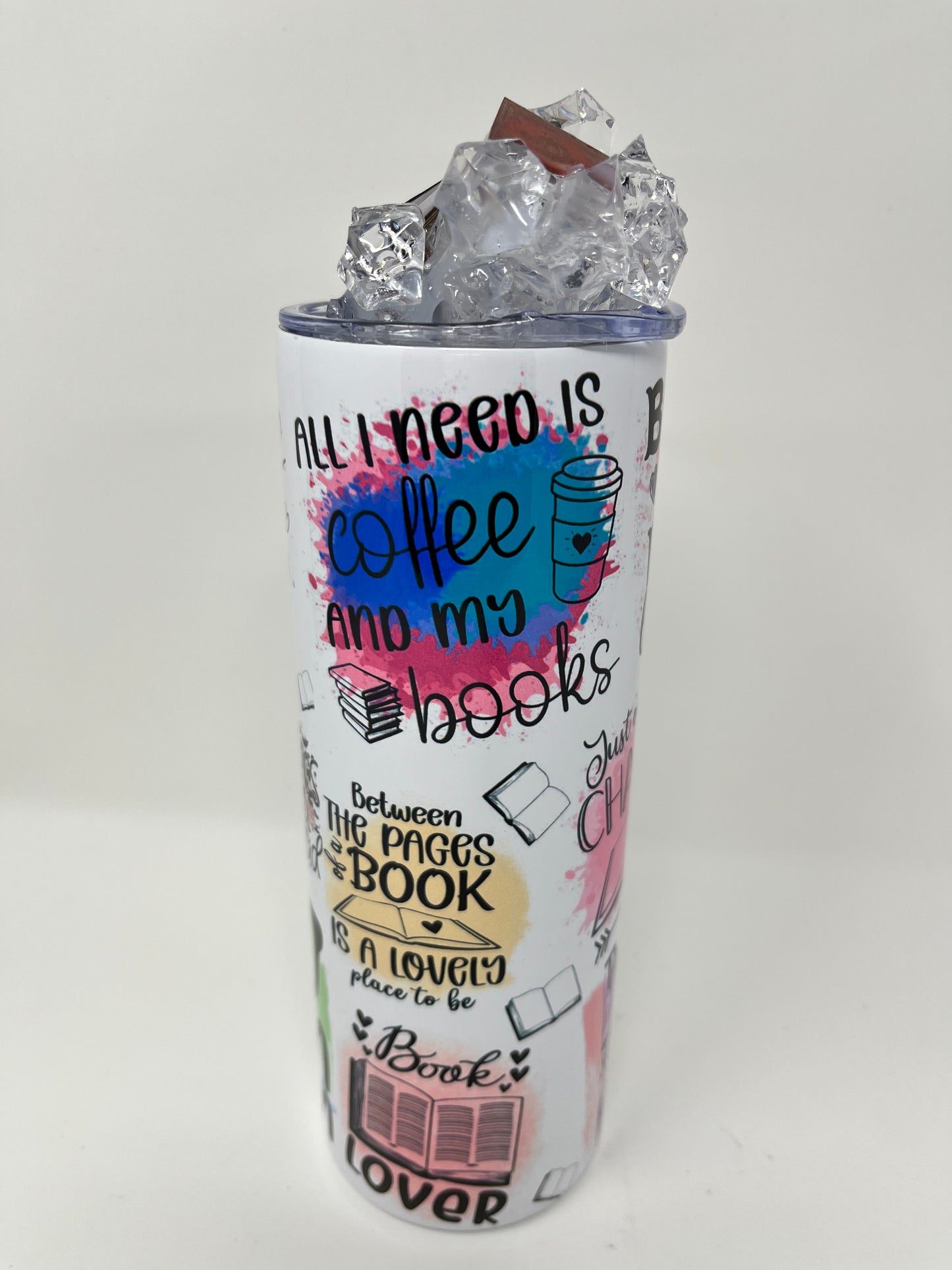 Book Lovers Dreamland 20 oz. Tumbler with 3D ice lid adorned with mini books