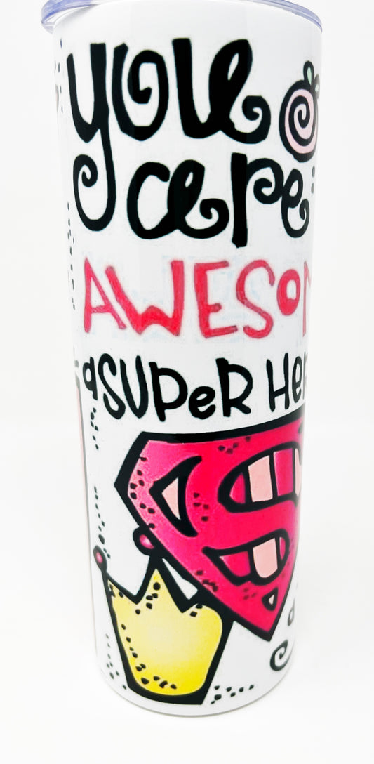 Superheroine Strength breast cancer awareness tumbler -20 oz.