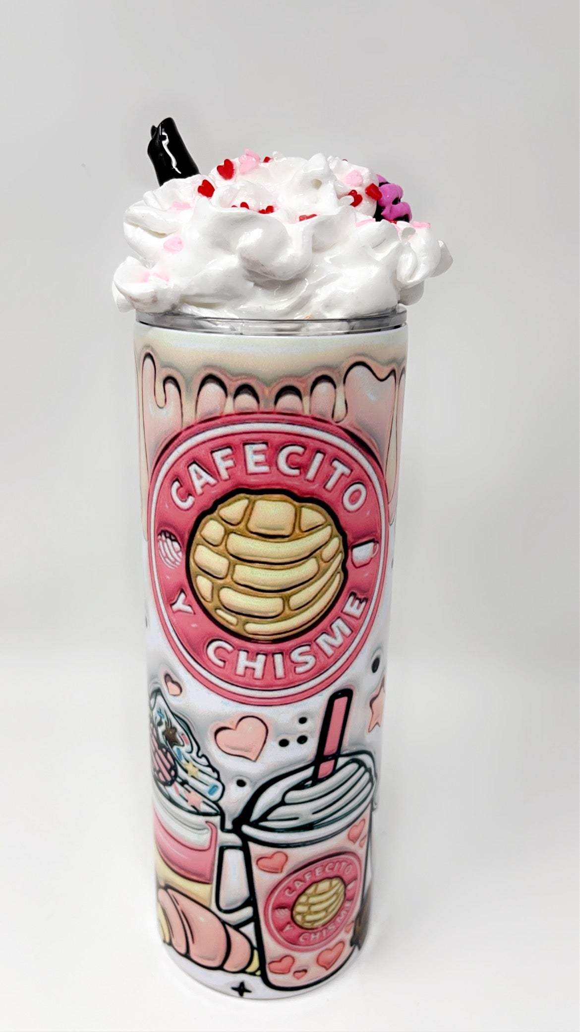 Cafecito y Chisme 20 oz. Tumbler with 3-D faux whipped cream lid