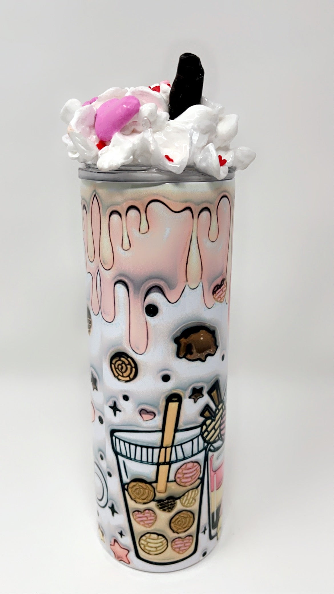 Cafecito y Chisme 20 oz. Tumbler with 3-D faux whipped cream lid