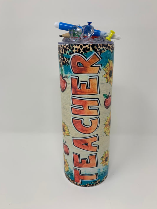 Teacher  multicolored tumbler w/ 3D Lid- 20 oz. (2)