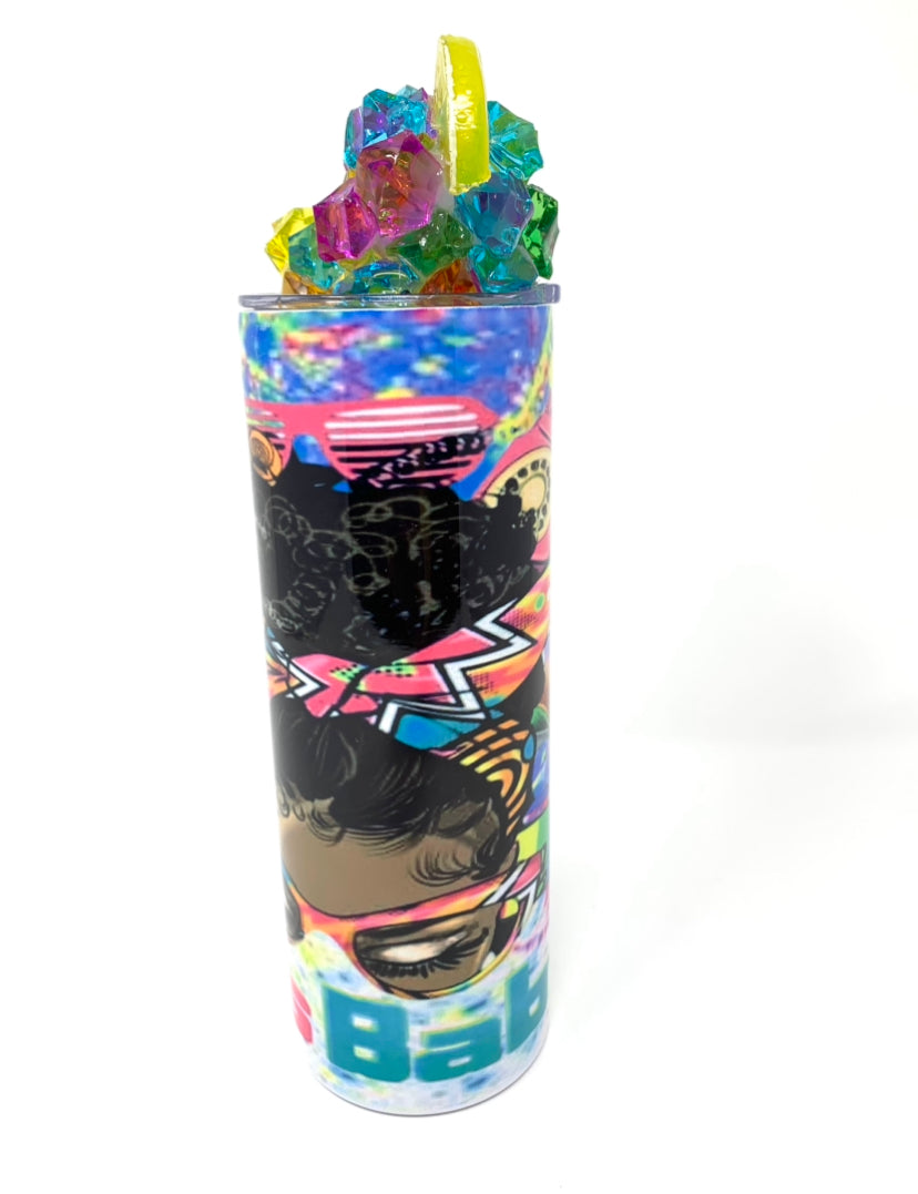 80s Baby tumbler w/ multicolored 3D fruit/ice lid -20 oz.