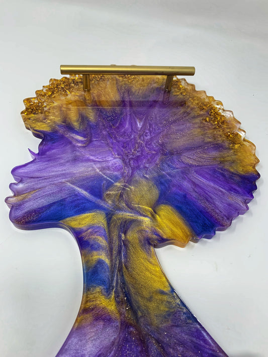 “Royalty Squared” Resin tray embellished with gold geode nuggets