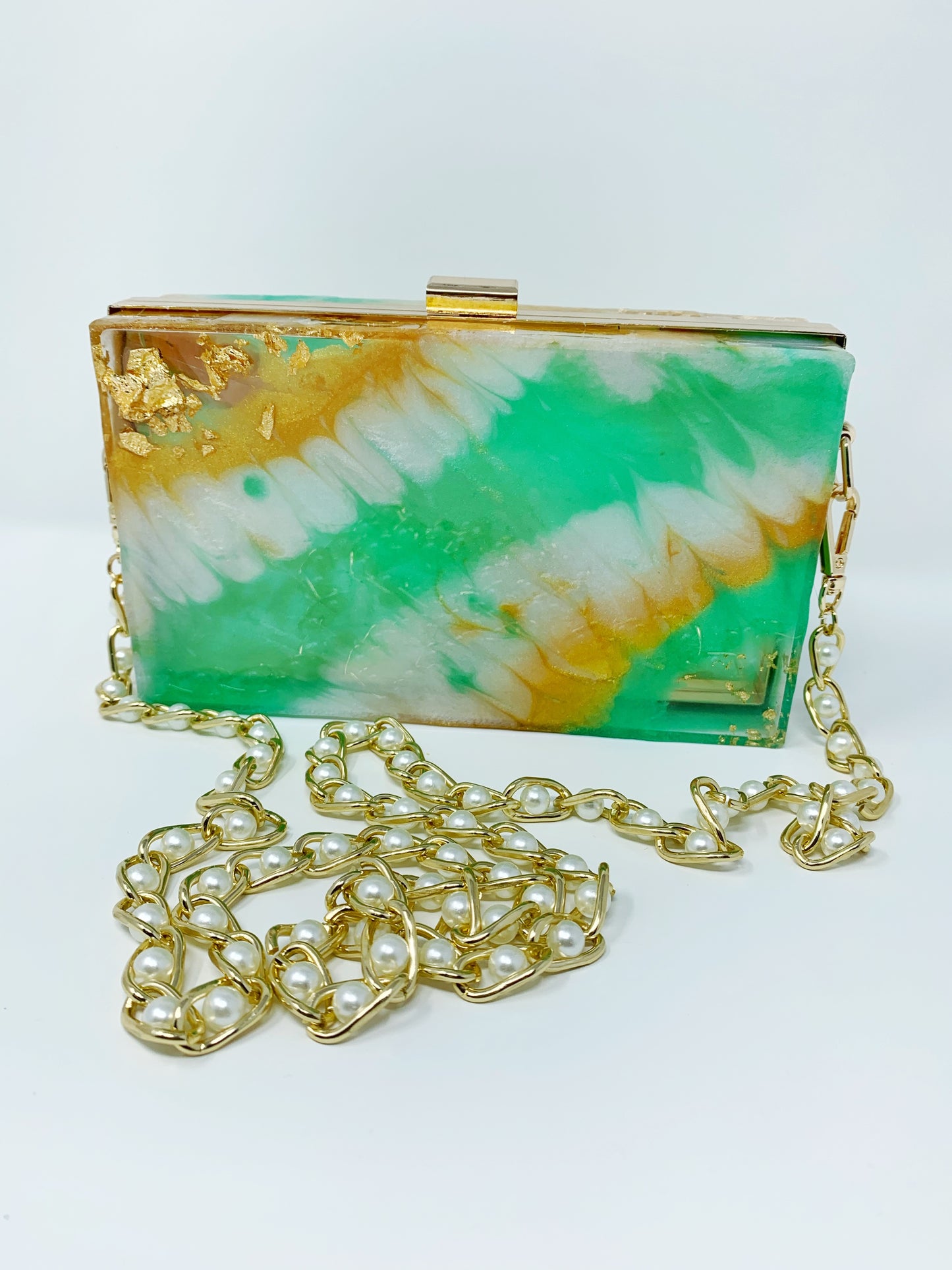 Tye Dye Queen (White, Green, and Gold) Resin Clutch Bag