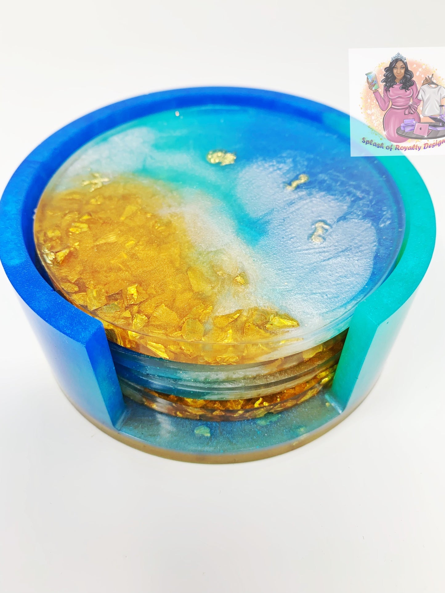 Ocean Vibes Coaster Set w/ Gold Geode Accents (4)