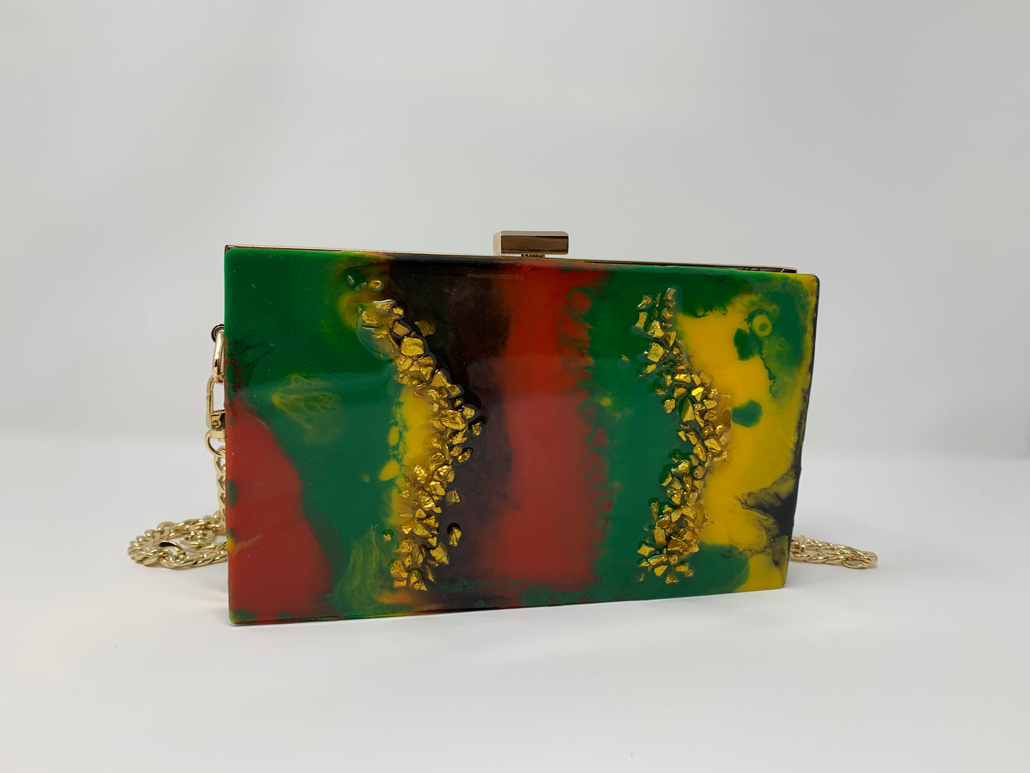 Yaas Queen (Red, Black, Green, and Yellow with gold accent) Resin Clutch Bag