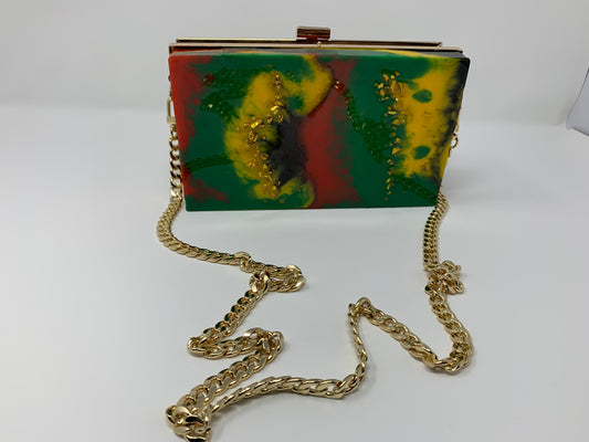 Yaas Queen (Red, Black, Green, and Yellow with gold accent) Resin Clutch Bag