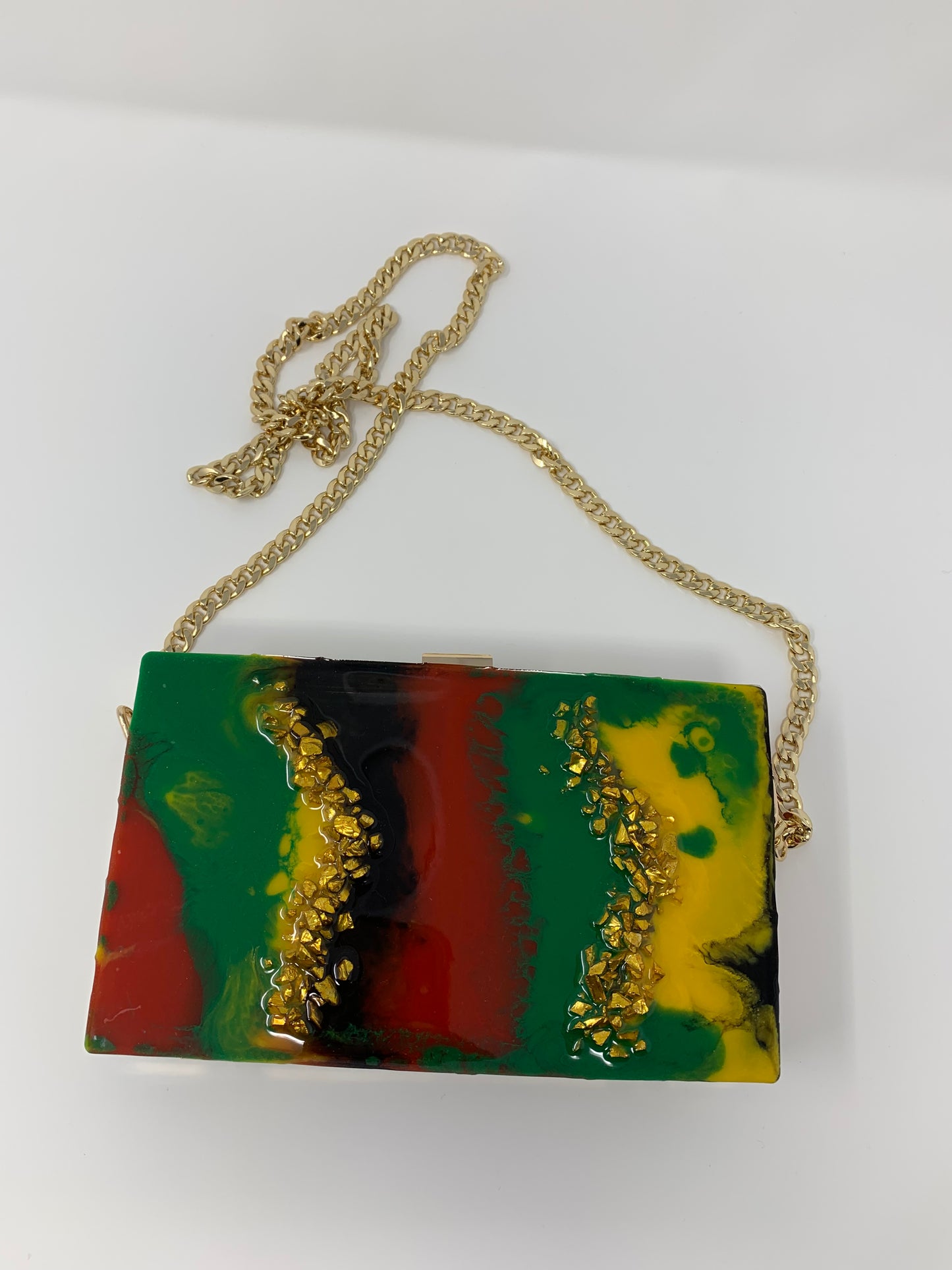 Yaas Queen (Red, Black, Green, and Yellow with gold accent) Resin Clutch Bag