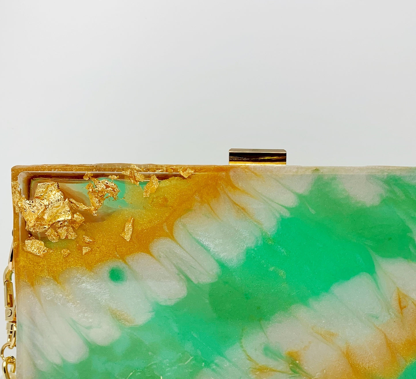 Tye Dye Queen (White, Green, and Gold) Resin Clutch Bag