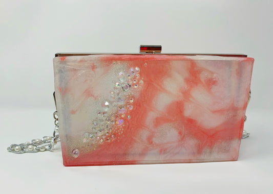 Strawberry Cream Dreams (Pink and White- Incrusted with faux diamonds ) Resin Clutch Bag